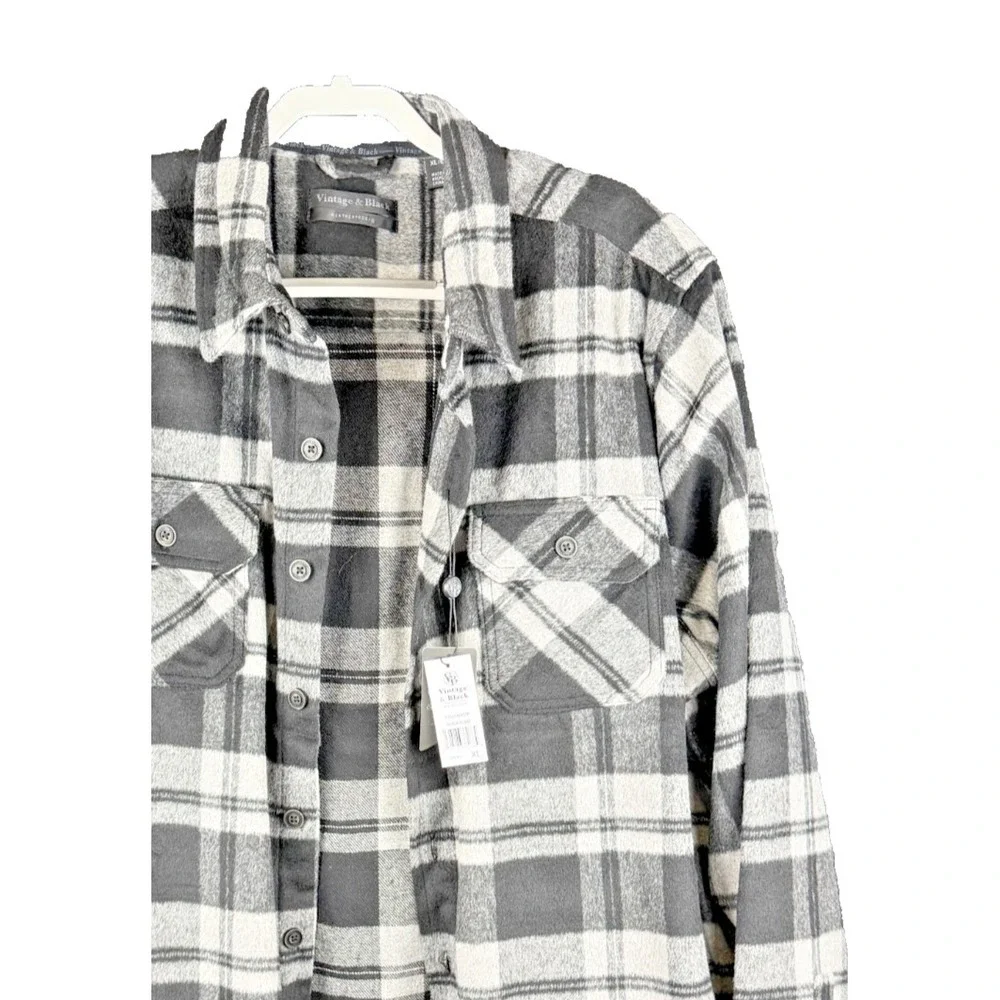 Vintage & Black Weatherproof XL Flannel Shirt Jacket NWT Fleece Lined Black Grey